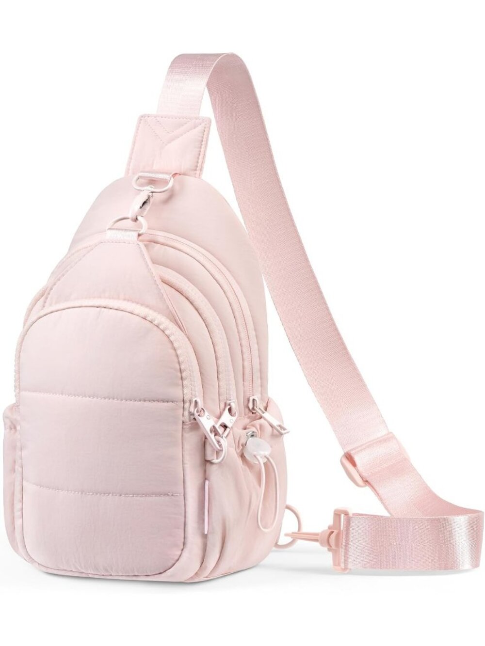 Women's Pink Anti Theft RFID Puffer Sling Travel Multi Pocket Crossbody Bag